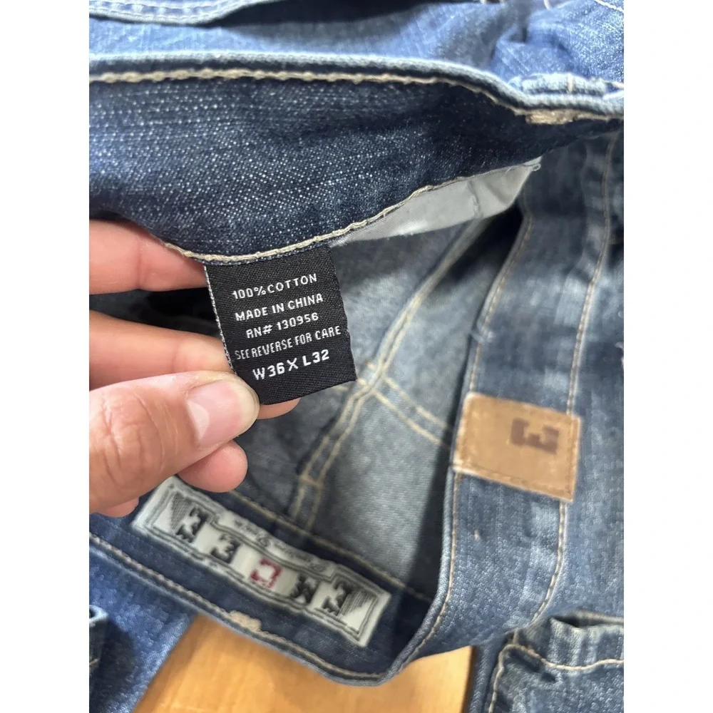EMCEE Premium Denim Men's Jeans W36 L32 Blue Relaxed Fit Button Fly Distressed